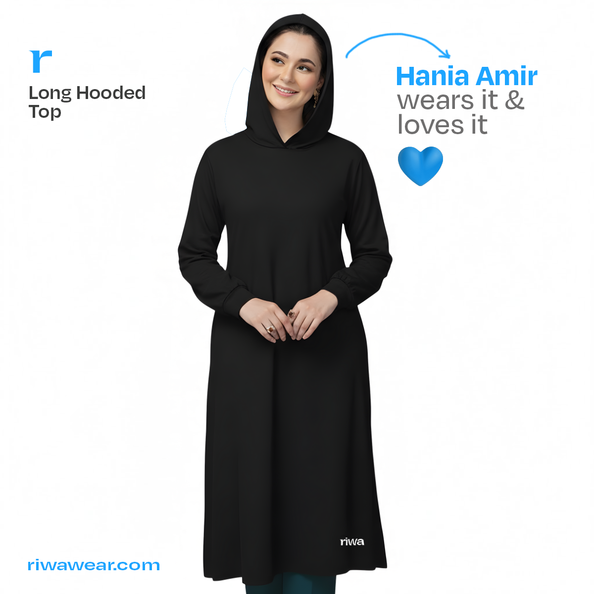 Riwa Long Hooded Top - Black