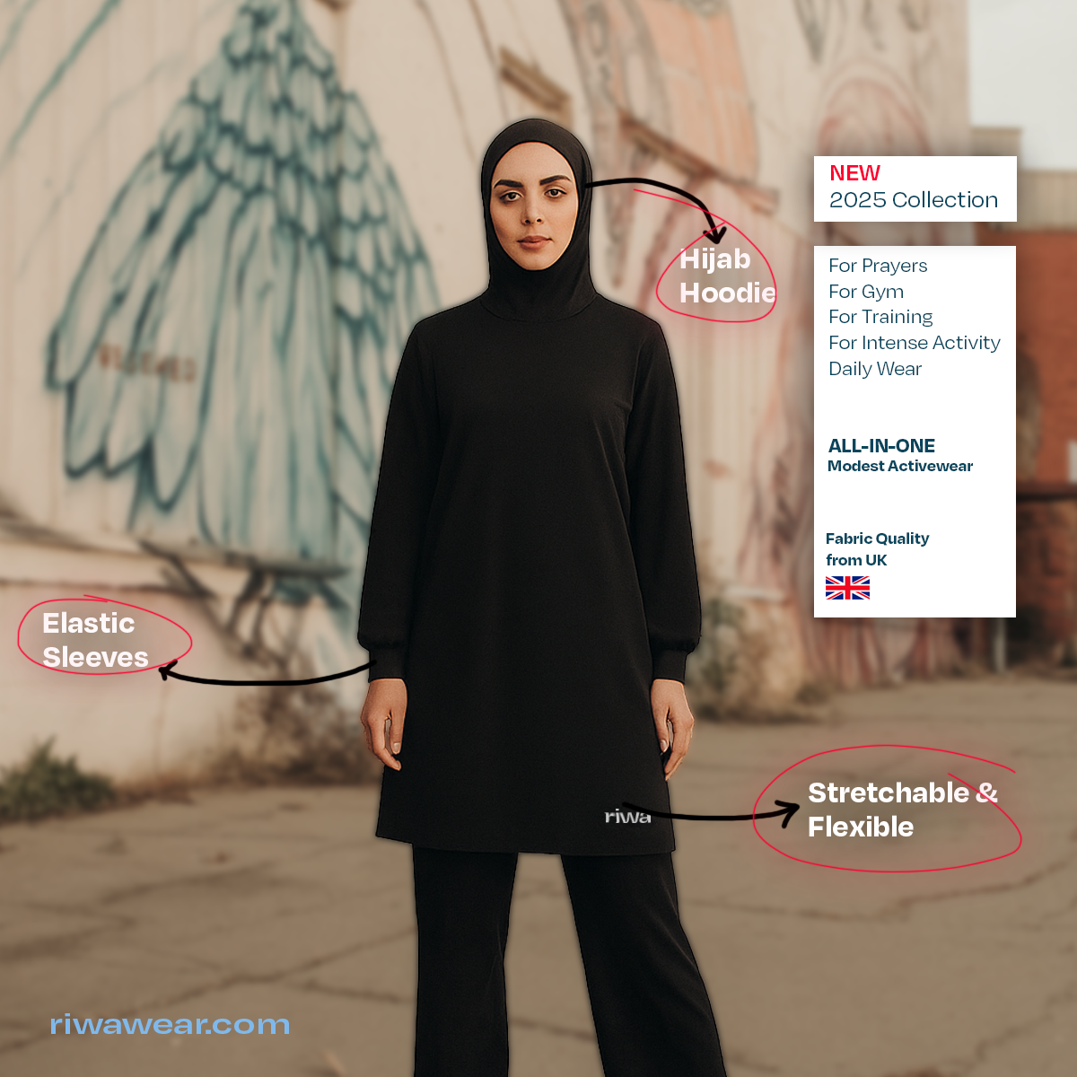 Riwa Long Hooded Top - Black