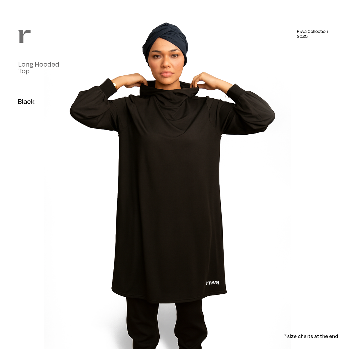 Riwa Long Hooded Top - Black