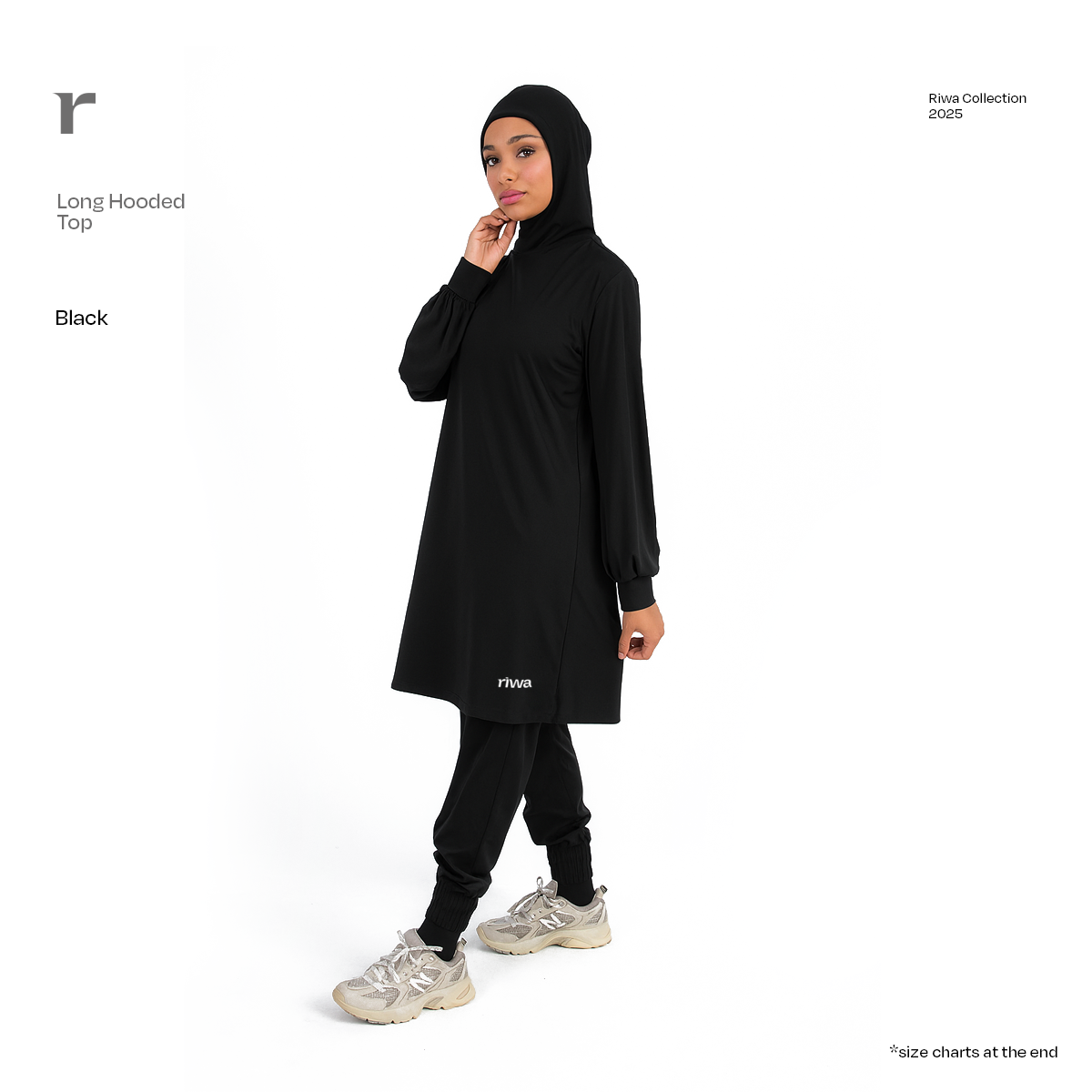 Riwa Long Hooded Top - Black