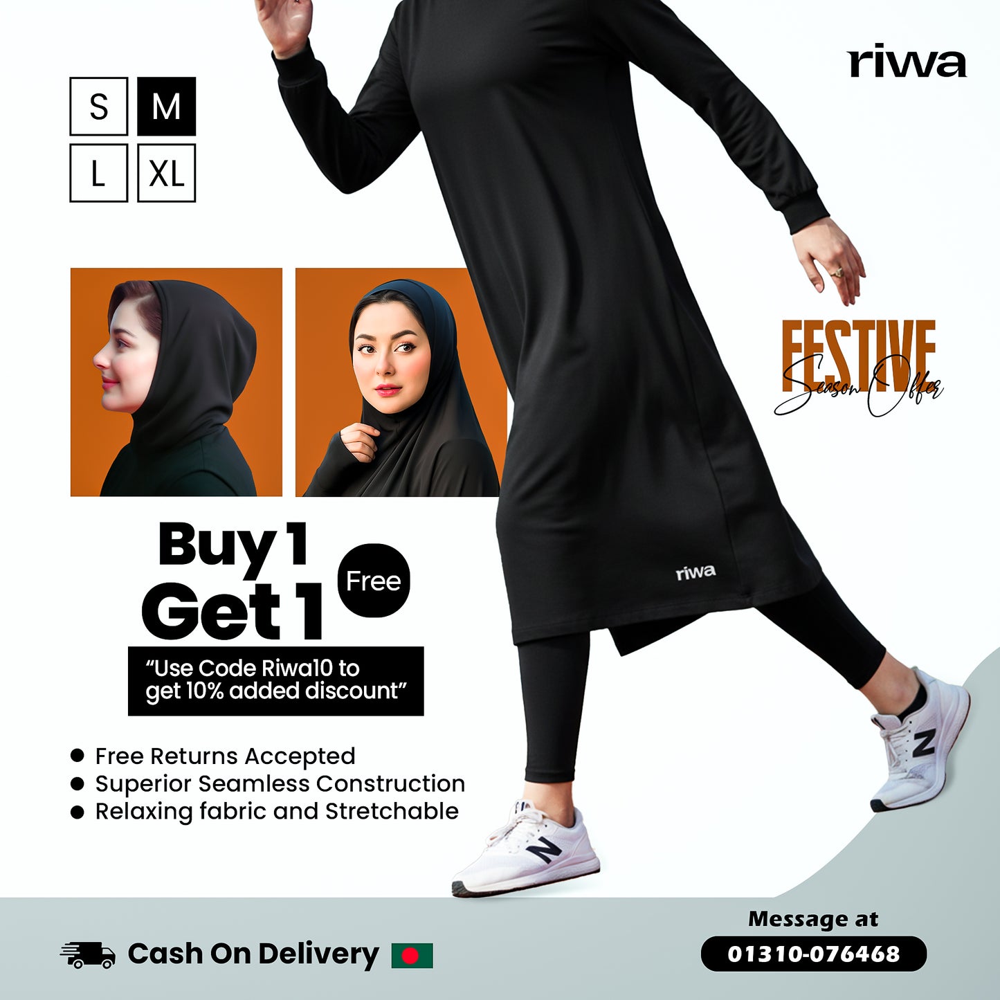 Riwa Long Hooded Top - Black