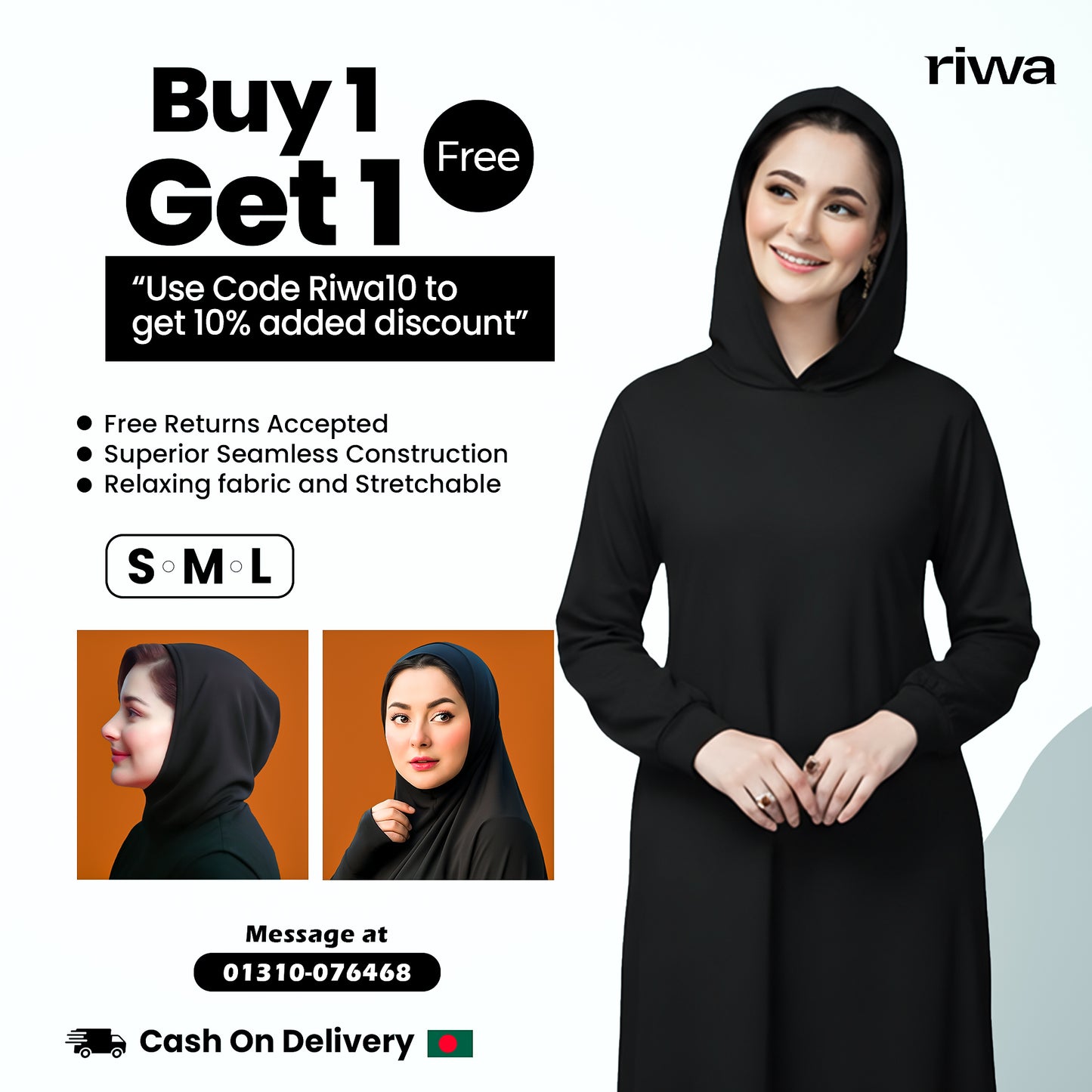 Riwa Long Hooded Top - Black